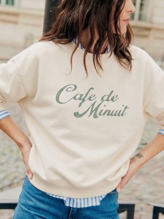 PrettyLittleThing Tops - PrettyLittleThing Crewneck Classic Cream Cafe Sweatshirt Top Medium Petite